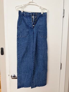 Loup Blue High-Waist Wide-Leg Button-Front Jeans